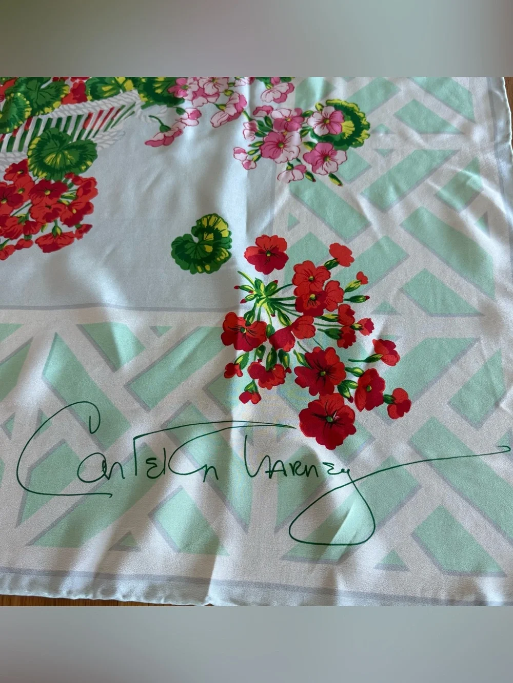 Carleton Varney for Grand Hotel 100% Silk Floral Scarf Mackinac Island Signed